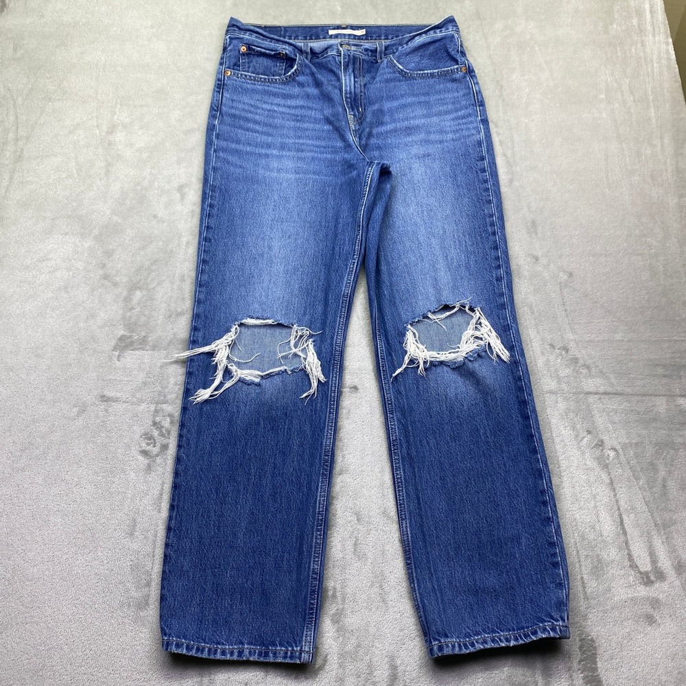 Levis Low Pro Straight Distressed Jeans Medium Wash Blue Womens Sz 30 Grunge‎